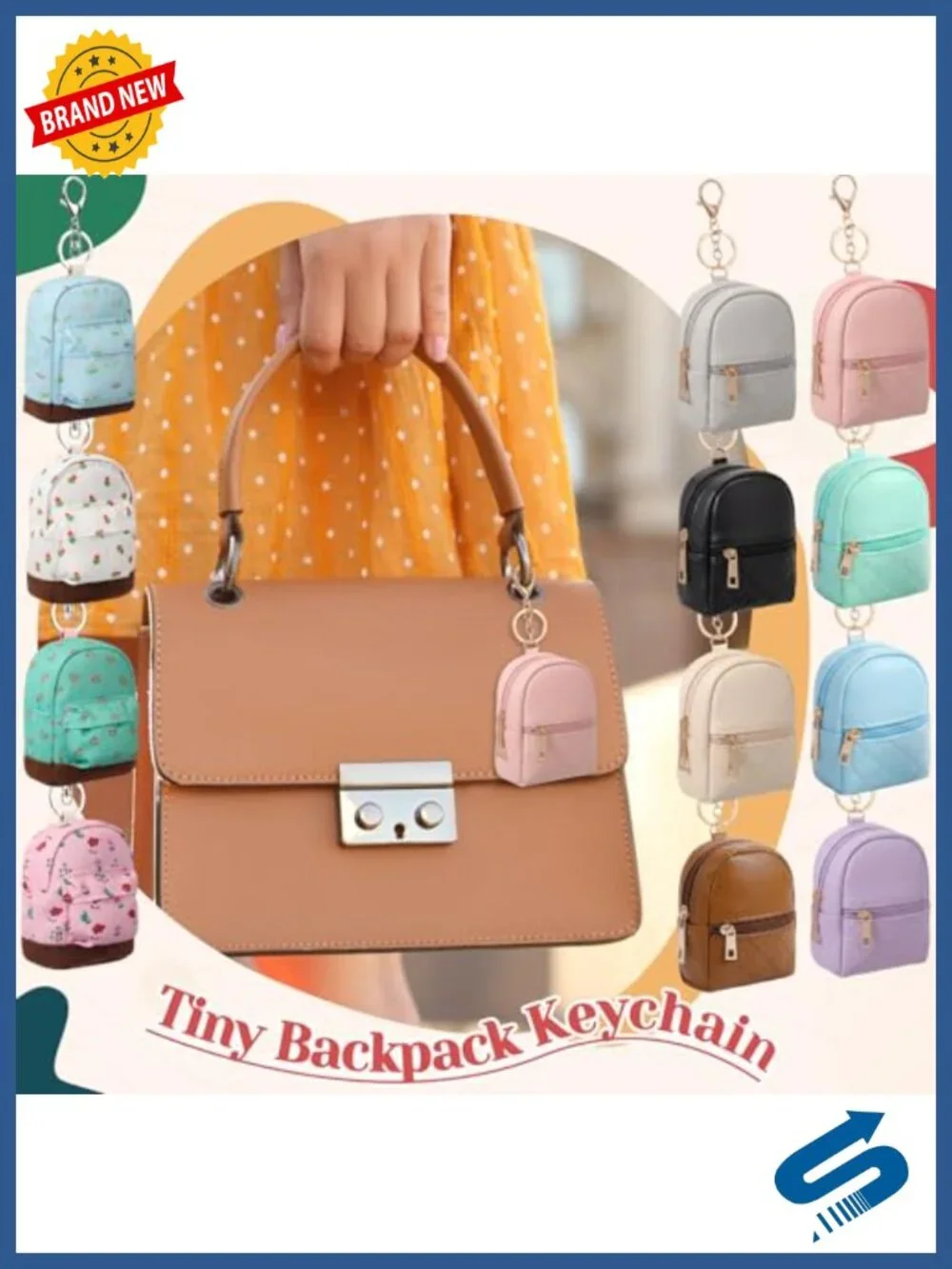 Set of 16 Mini Backpack Keychain Coin Purse PU Leather & Fabric for Women